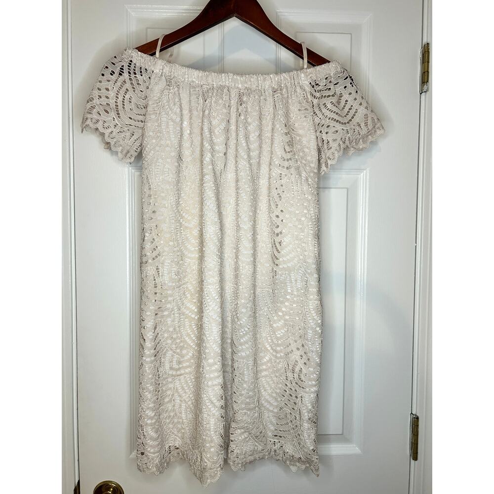 Lilly Pulitzer Lace Off Shoulder Dress Womens XS Ivory White Shift Bridal Shower